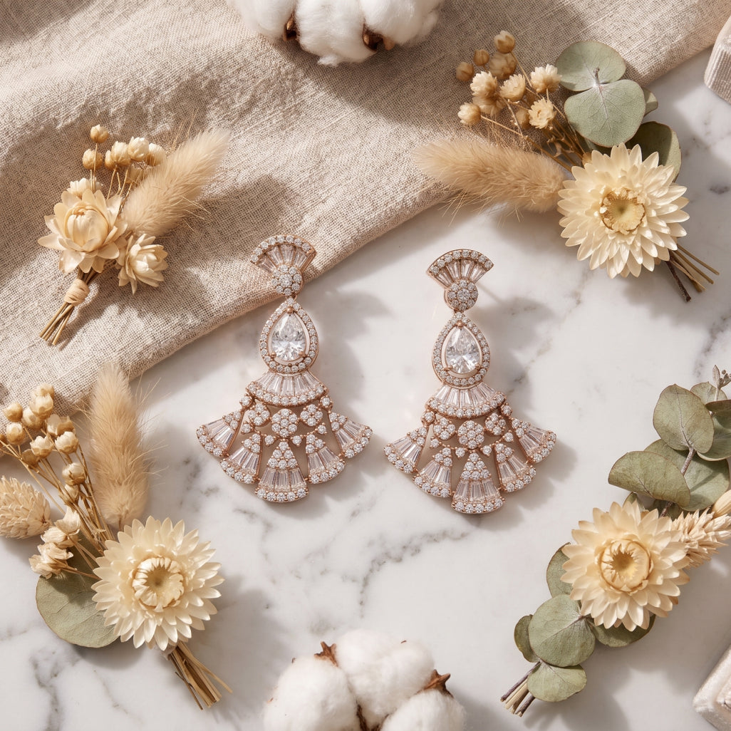 Art Deco Fan Moissanite Necklace & Earring Set