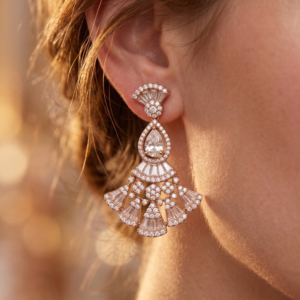 Art Deco Fan Moissanite Necklace & Earring Set