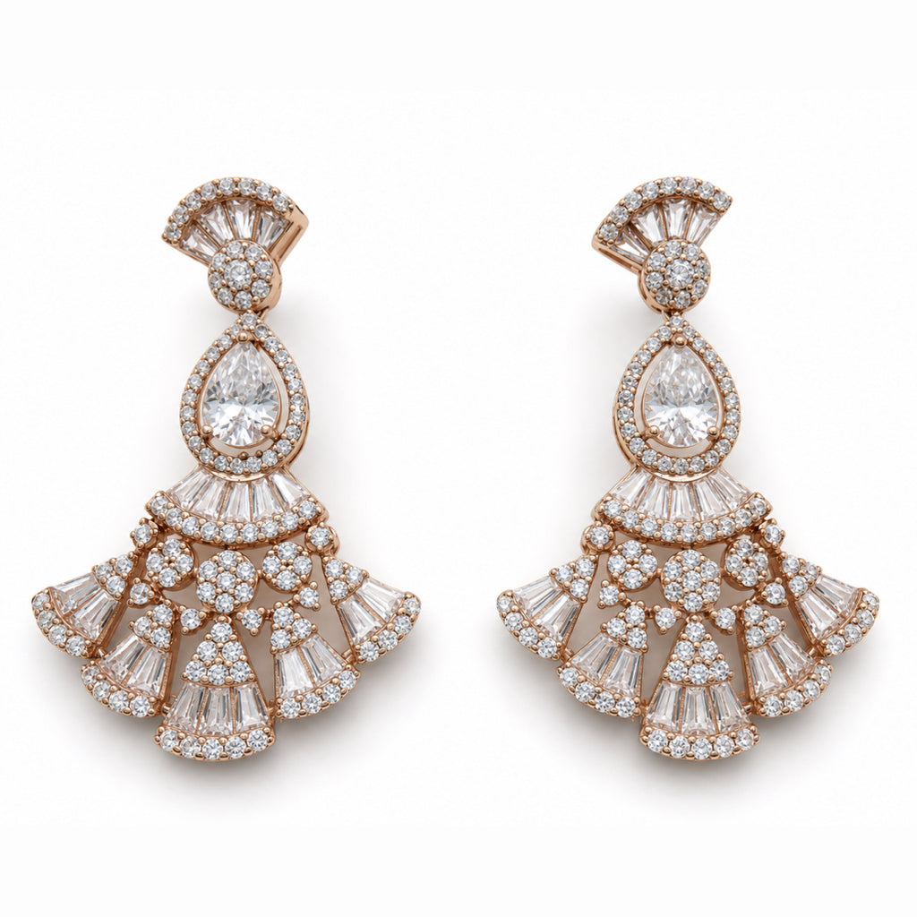 Art Deco Fan Moissanite Necklace & Earring Set
