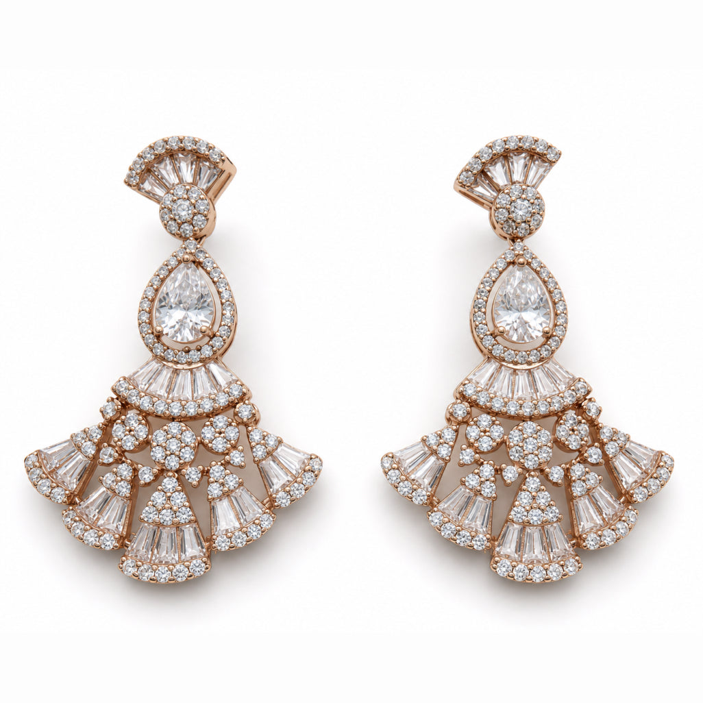 Art Deco Fan Moissanite Necklace & Earring Set