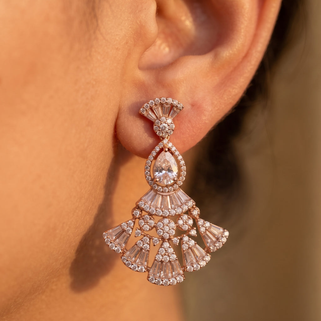 Art Deco Fan Moissanite Necklace & Earring Set