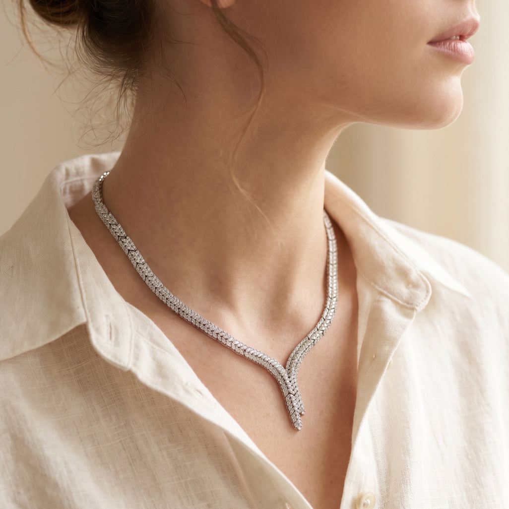 Chevron Leaf Moissanite Jewellery Set