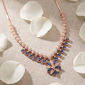 Blue & White Moissanite Flower Necklace Set