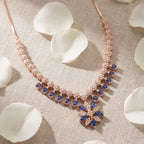 Blue & White Moissanite Flower Necklace Set
