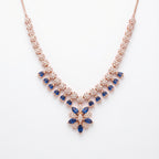 Blue & White Moissanite Flower Necklace Set