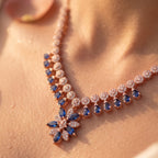 Blue & White Moissanite Flower Necklace Set