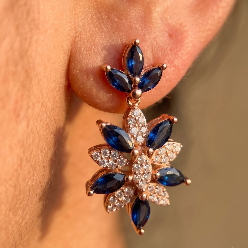 Blue & White Moissanite Flower Necklace Set