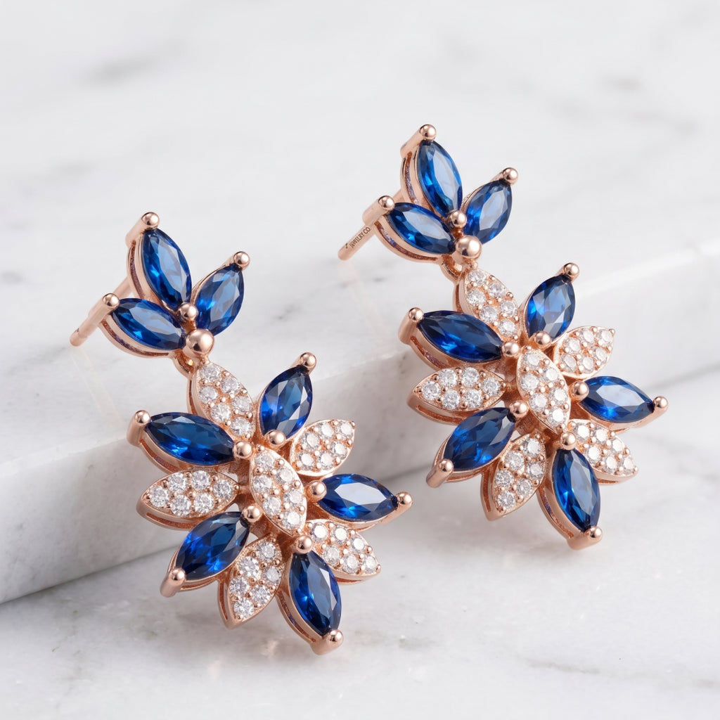 Blue & White Moissanite Flower Necklace Set