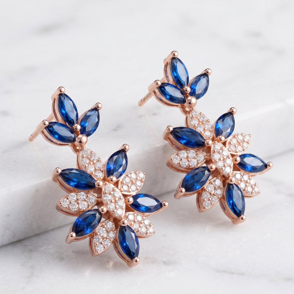 Blue & White Moissanite Flower Necklace Set