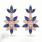 Blue & White Moissanite Flower Necklace Set
