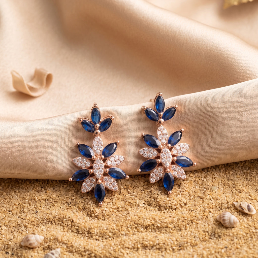 Blue & White Moissanite Flower Necklace Set