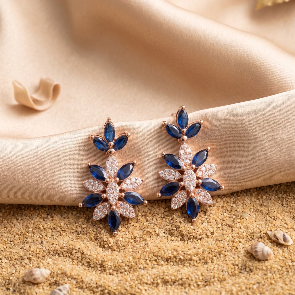 Blue & White Moissanite Flower Necklace Set