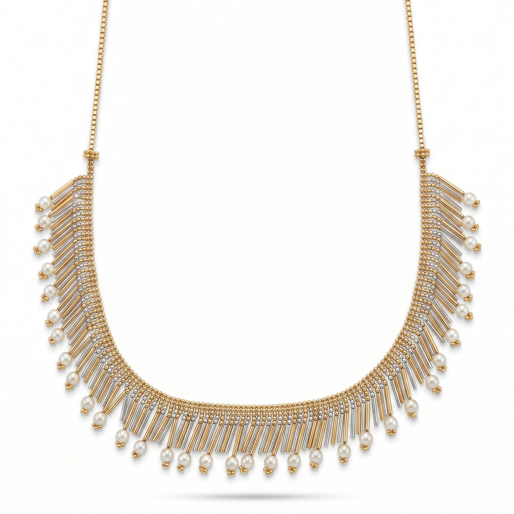 Pearl & Gold Bar Fringe Necklace Set