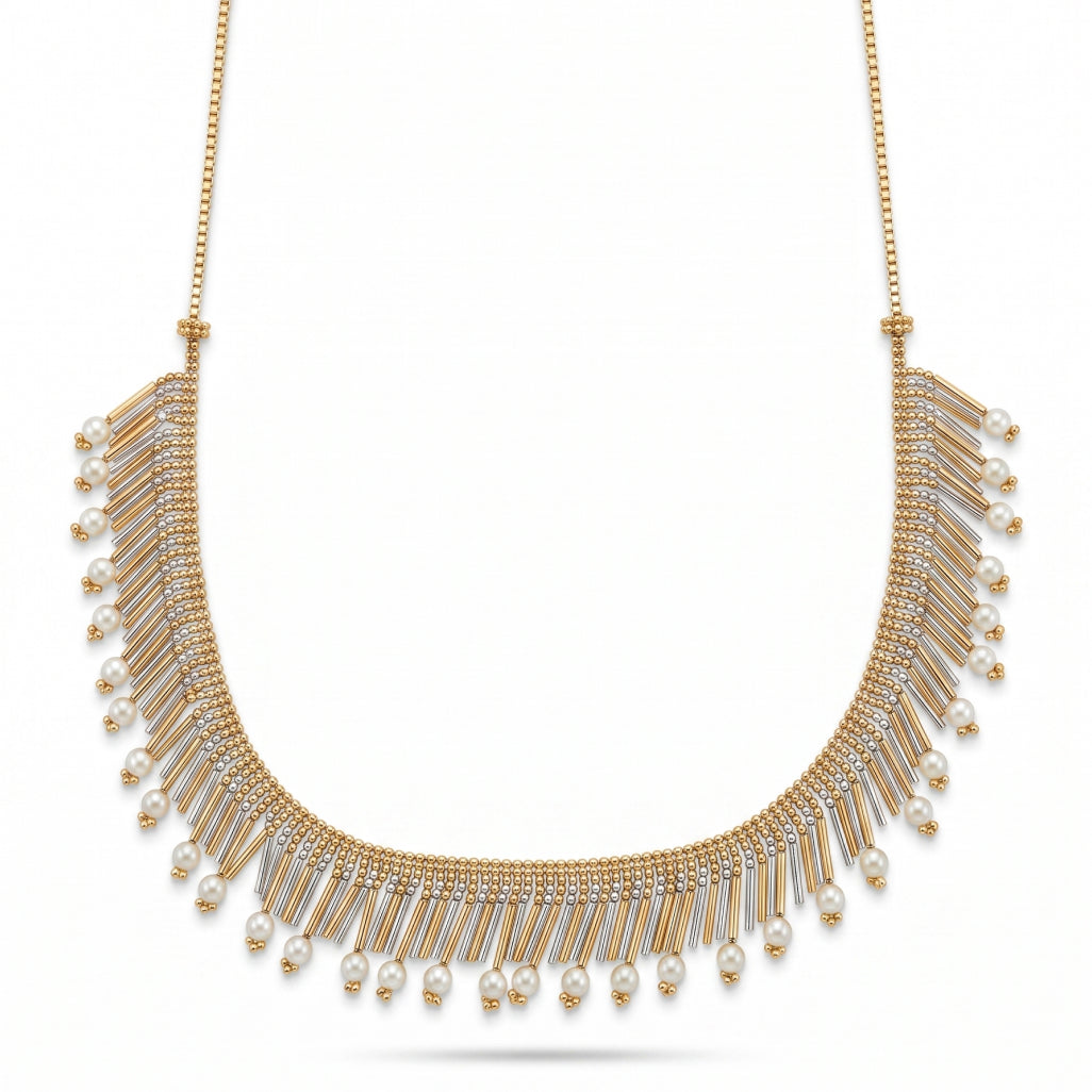 Pearl & Gold Bar Fringe Necklace Set