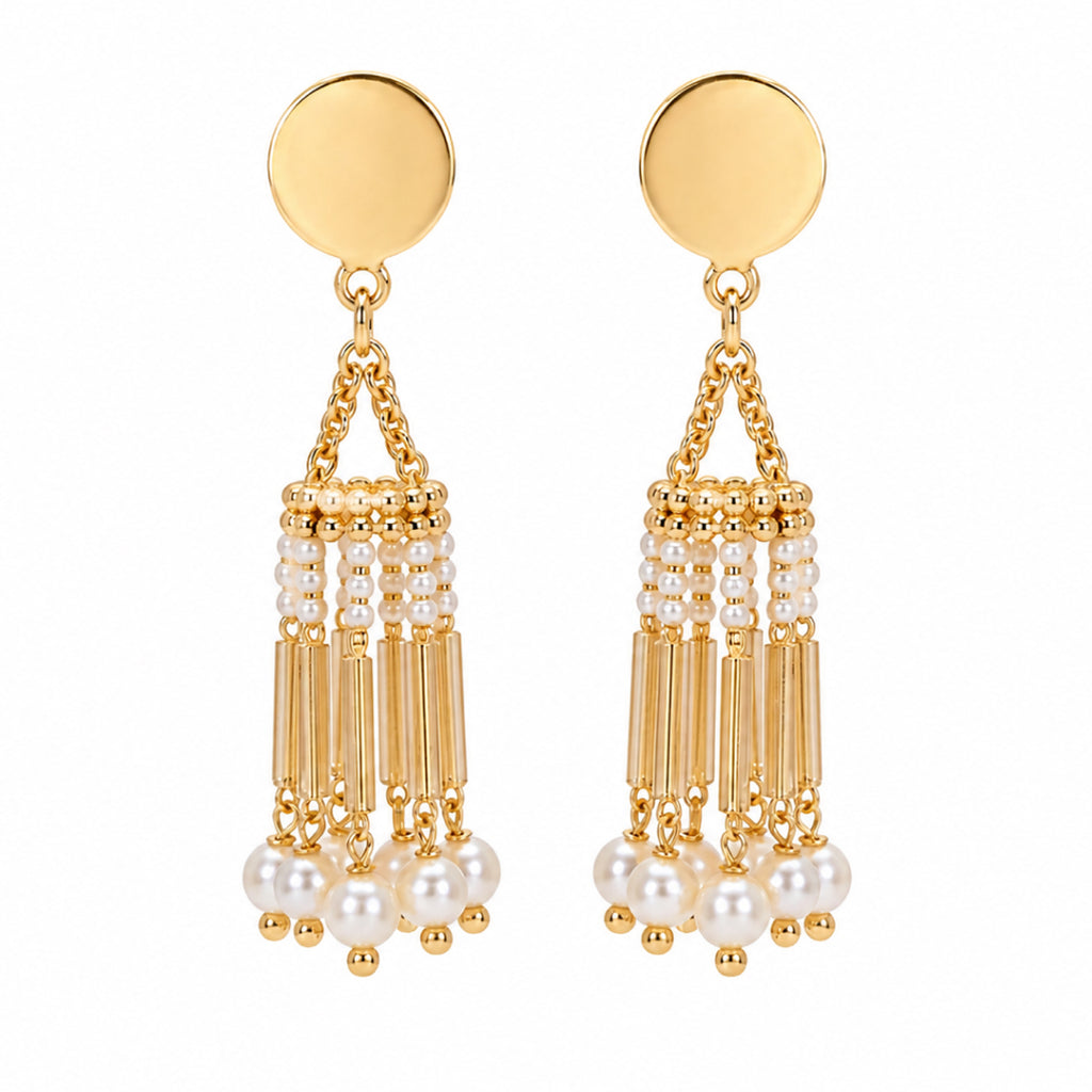 Pearl & Gold Bar Fringe Necklace Set