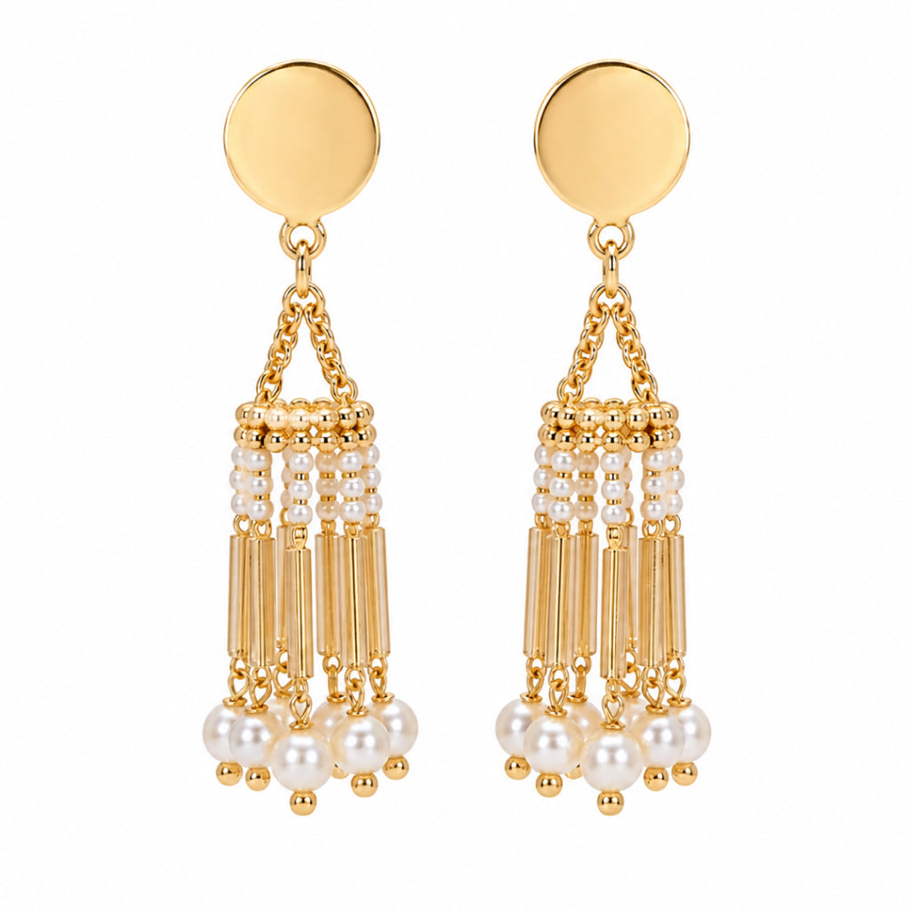 Pearl & Gold Bar Fringe Necklace Set
