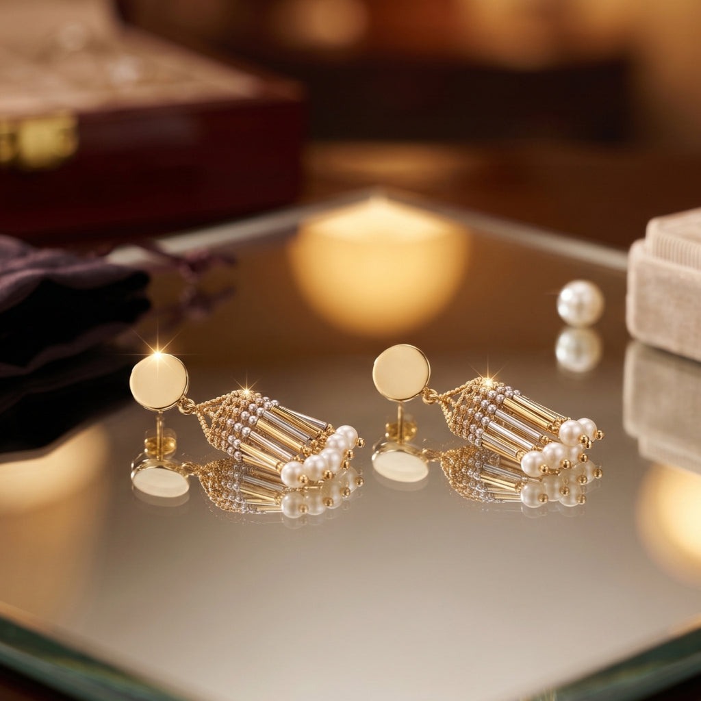 Pearl & Gold Bar Fringe Necklace Set