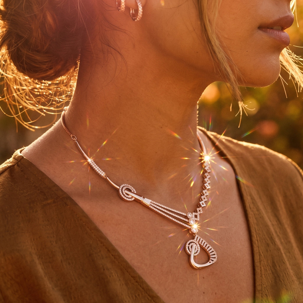 Asymmetric Scroll Moissanite Necklace Set