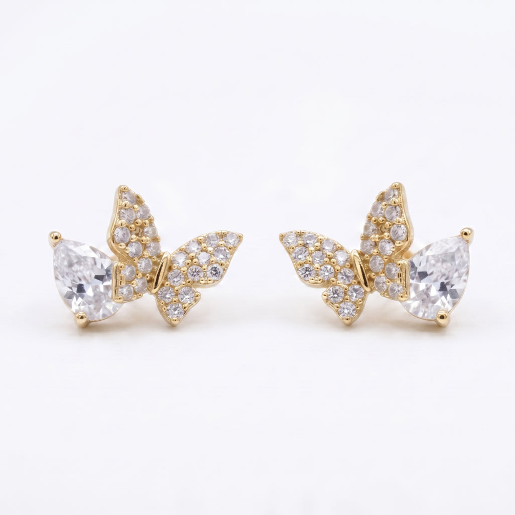 Gold Butterfly Pave Stud Earrings