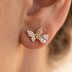 Gold Butterfly Pave Stud Earrings