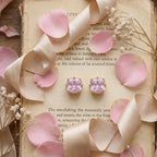 Gold Filigree Cushion Pink Stone Stud Earrings