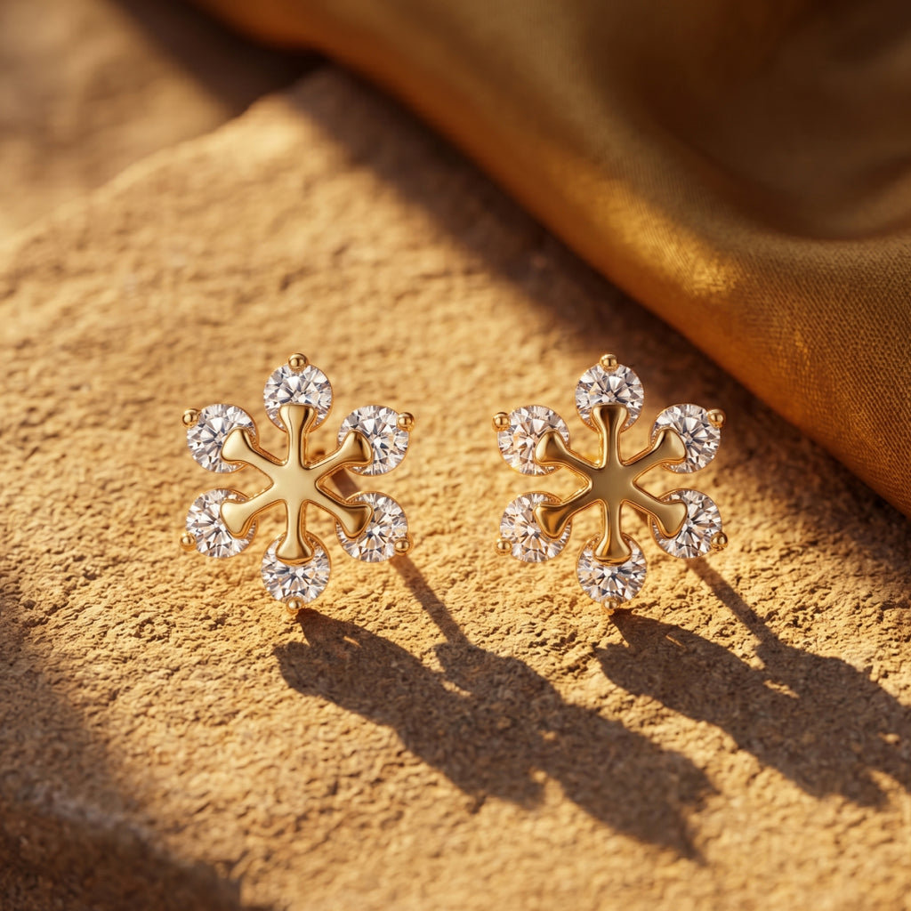 Gold Snowflake Branch Cluster Stud Earrings