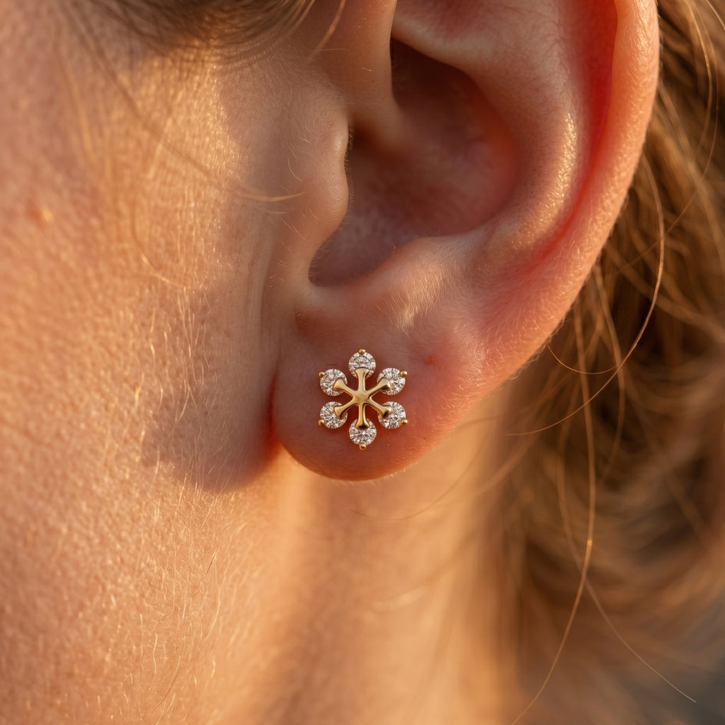 Gold Snowflake Branch Cluster Stud Earrings