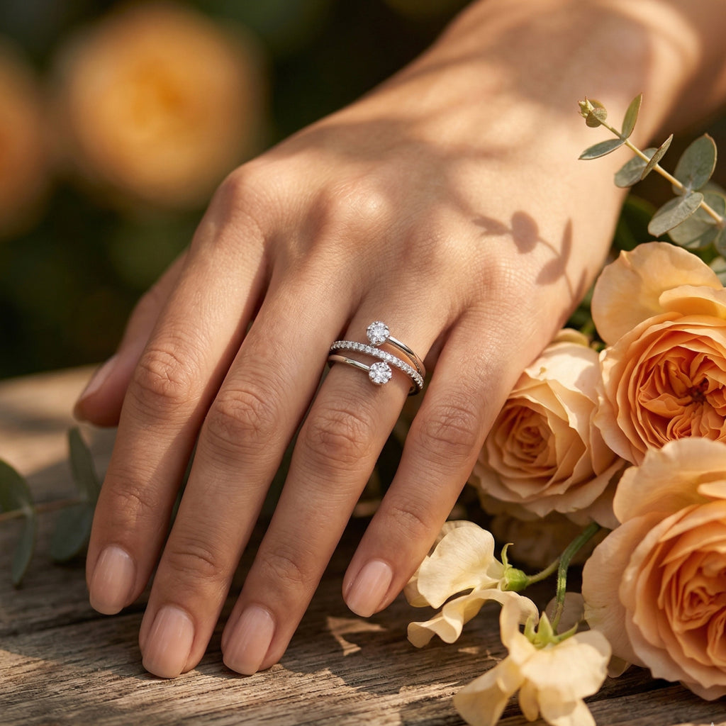Square Stone Border Pyramid Band Ring