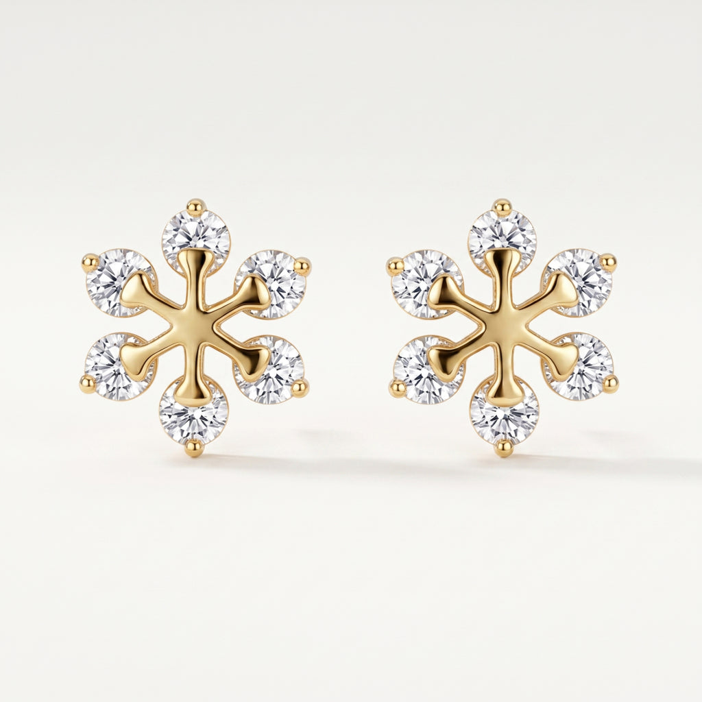 Gold Snowflake Branch Cluster Stud Earrings
