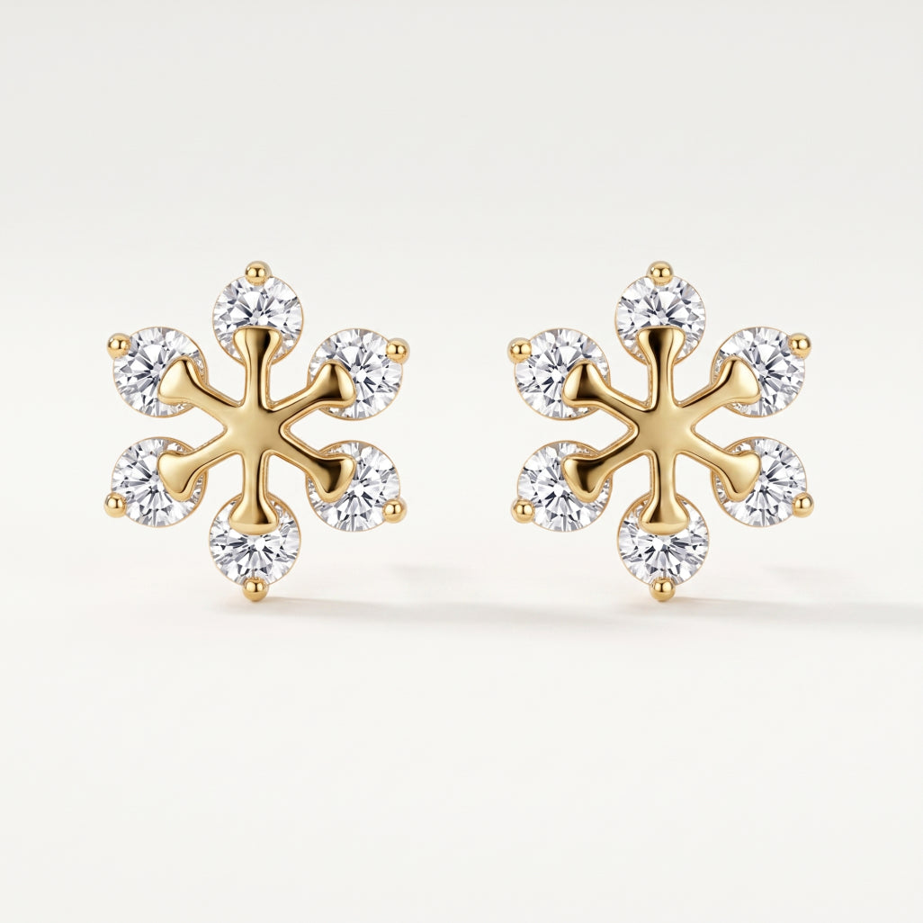 Gold Snowflake Branch Cluster Stud Earrings