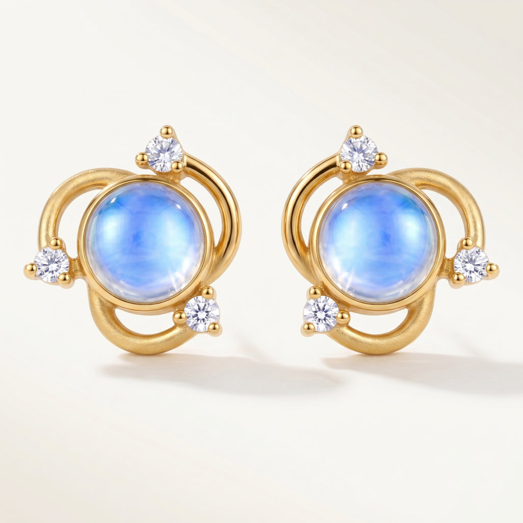 Gold Orbit Moonstone Stud Earrings