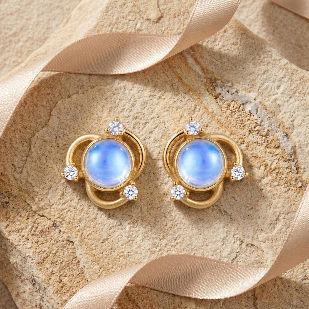 Gold Orbit Moonstone Stud Earrings