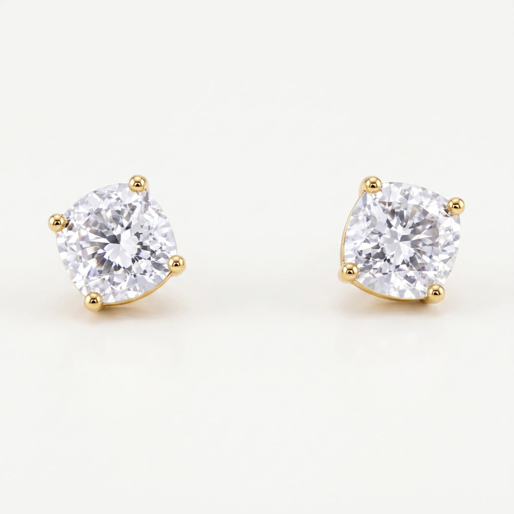 Gold Solitaire Round Stud Earrings