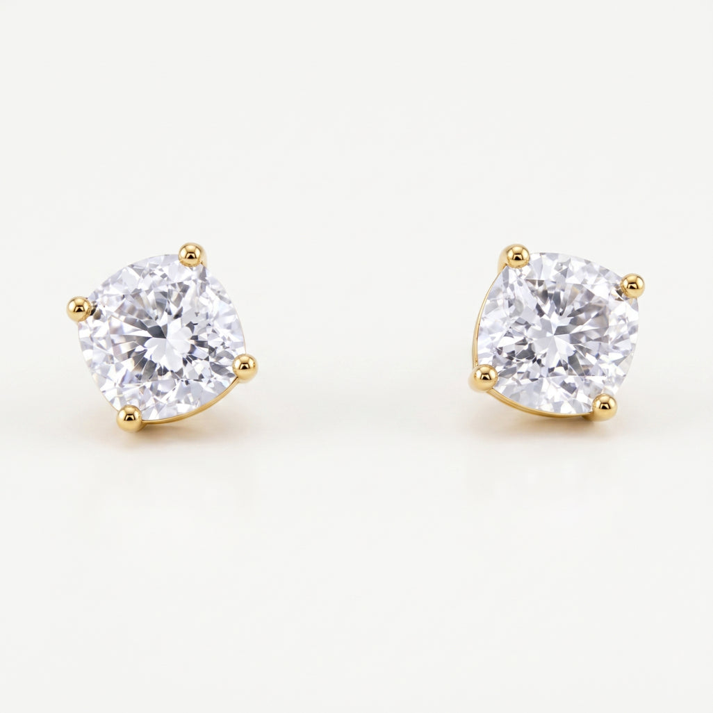 Gold Solitaire Round Stud Earrings