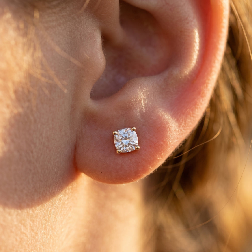 Gold Solitaire Round Stud Earrings