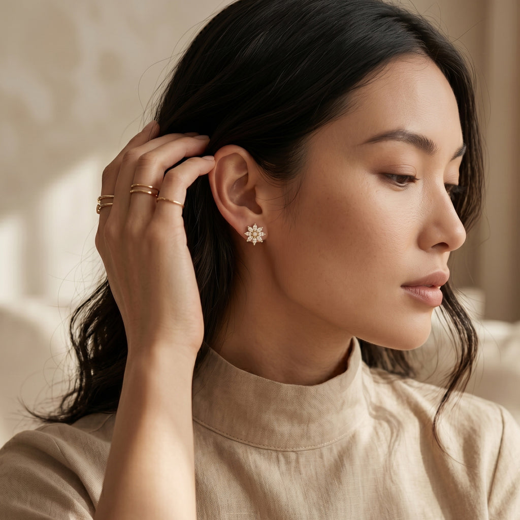 Gold Marquise Sunflower Stud Earrings