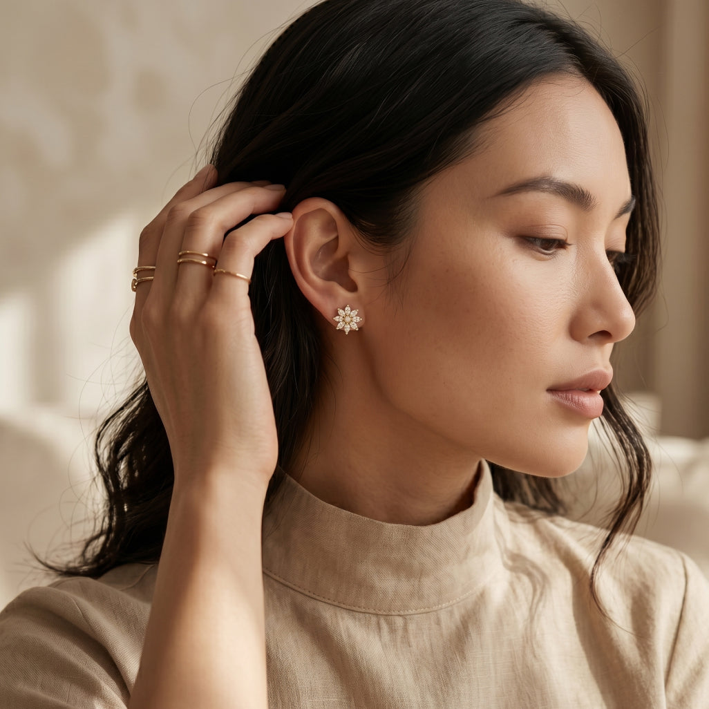 Gold Marquise Sunflower Stud Earrings