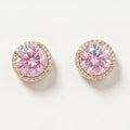 Gold Halo Pink Round Stud Earrings