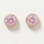 Gold Halo Pink Round Stud Earrings