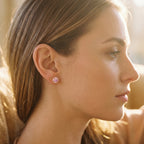 Gold Halo Pink Round Stud Earrings