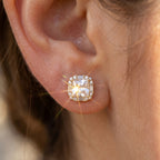Gold Princess Baguette Halo Stud Earrings