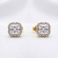 Gold Princess Baguette Halo Stud Earrings