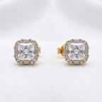 Gold Princess Baguette Halo Stud Earrings