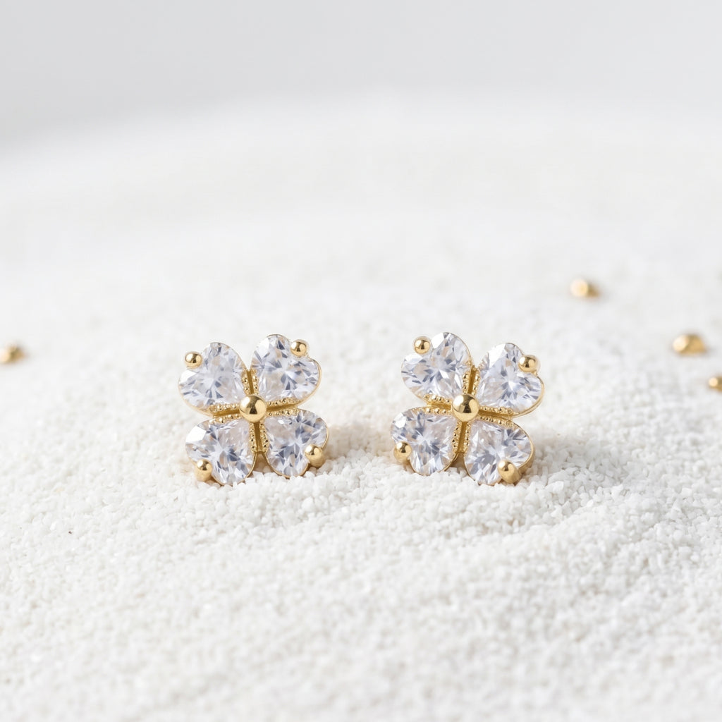 Gold Petal Flower Stud Earrings