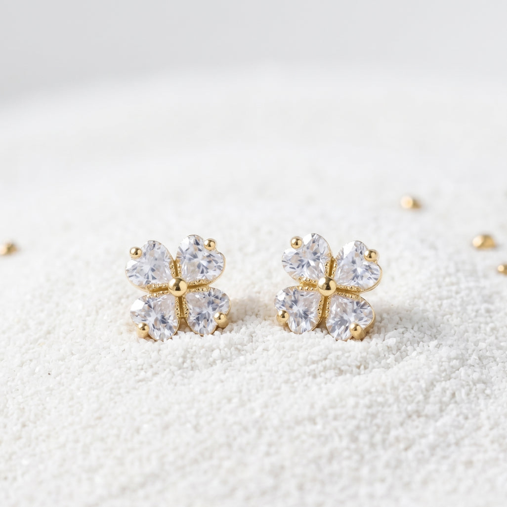 Gold Petal Flower Stud Earrings