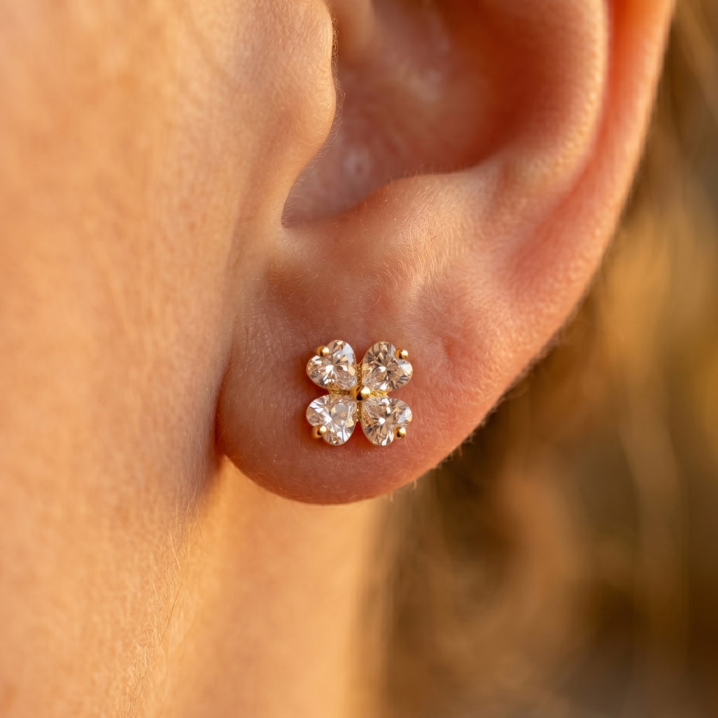 Gold Petal Flower Stud Earrings