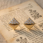 Gold Pyramid Pave Stud Earrings