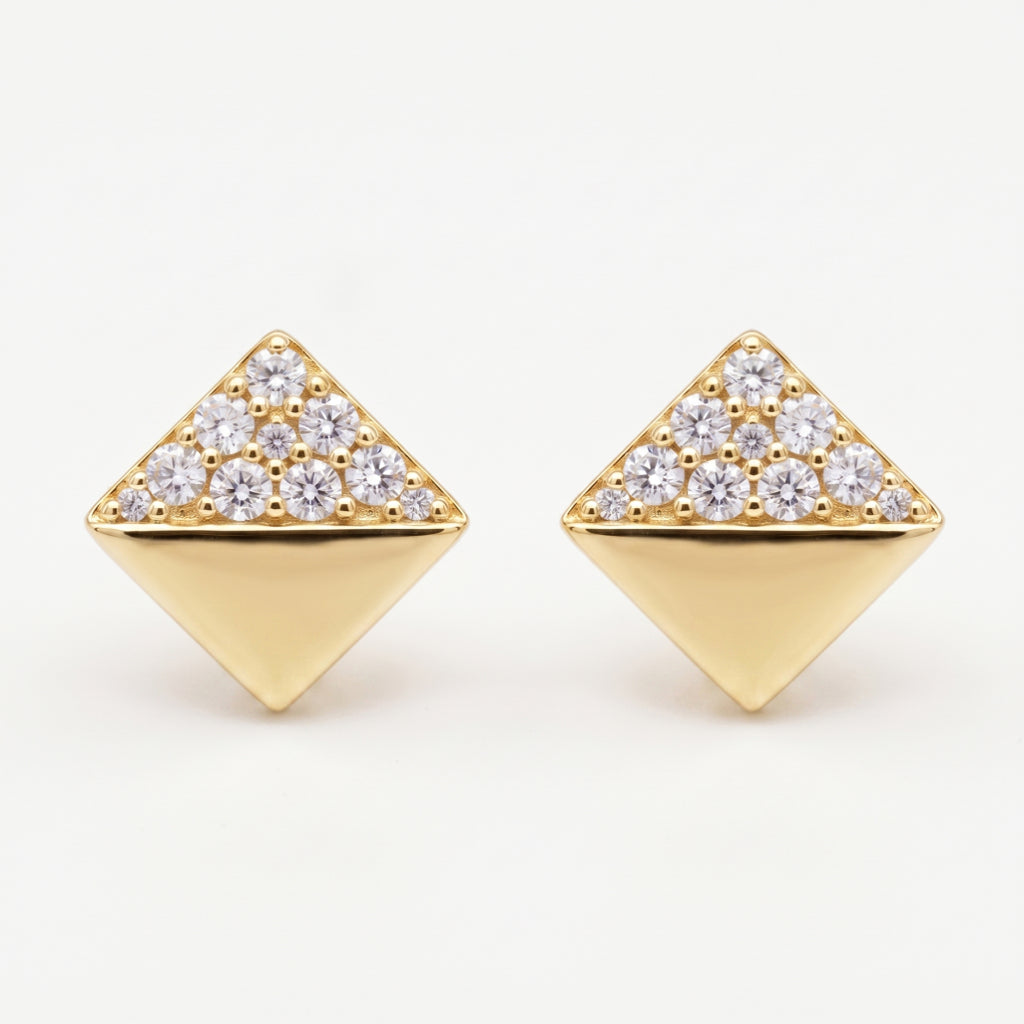 Gold Pyramid Pave Stud Earrings