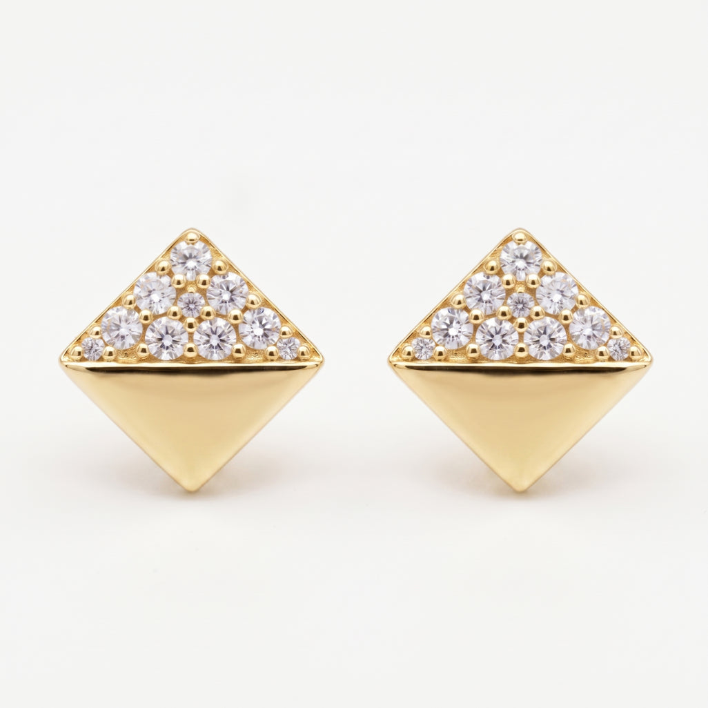 Gold Pyramid Pave Stud Earrings