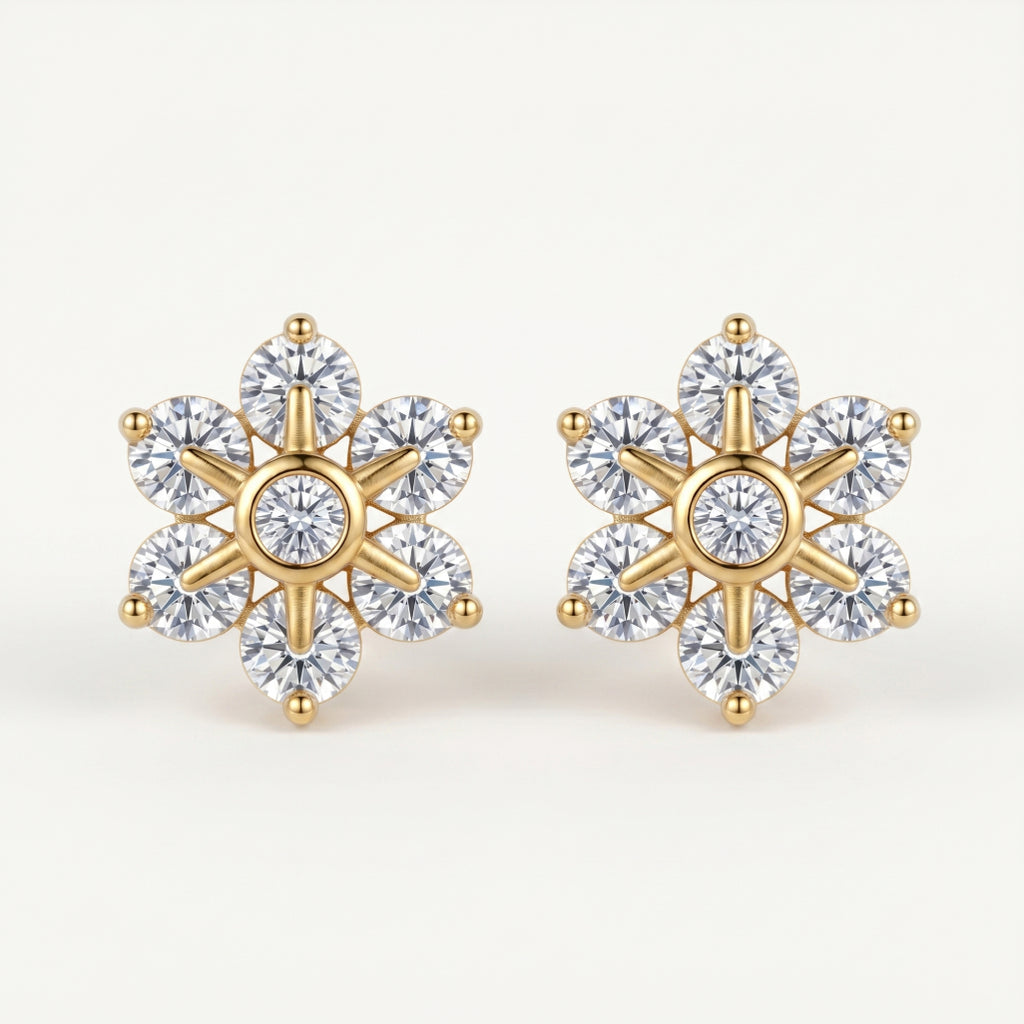 Gold Sunburst Cluster Stud Earrings